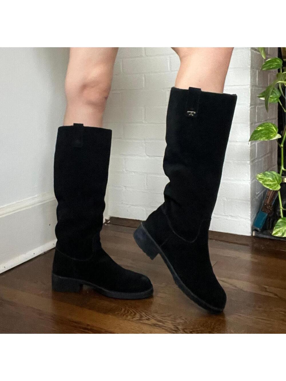 Tory Burch Riding Boots - Black Suede - Shearling Lined